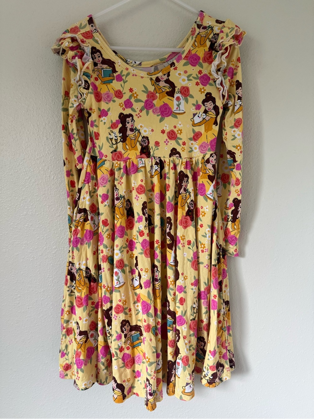 Little Sleepies x Disney Belle Yellow Twirl Dress Long Sleeve pockets size 7